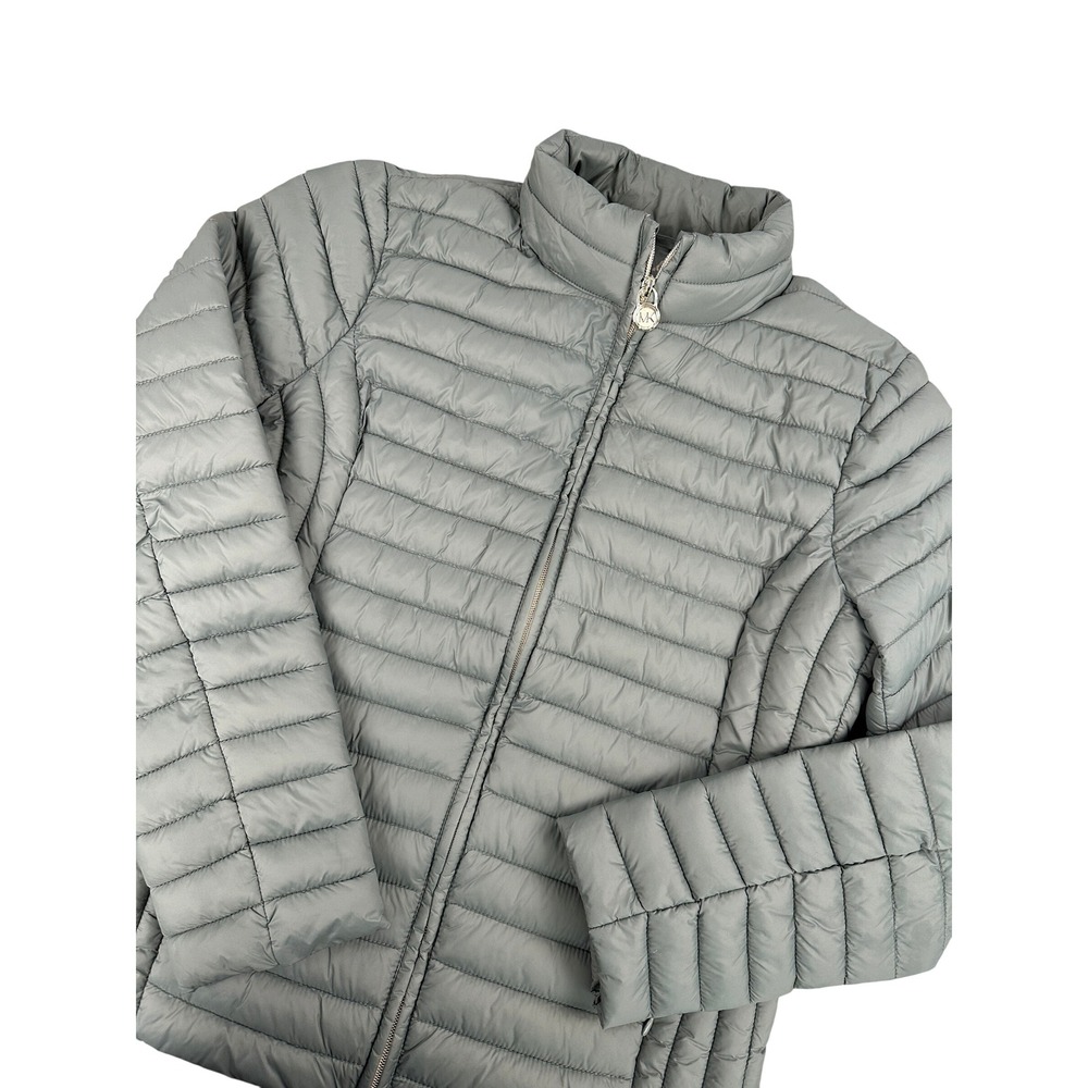Michael Kors Packable Puffer Jacket Women's Size M Sage Green Quilted Zip Front